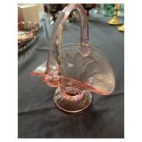 Antique pink depression glass basket 7ï¿½