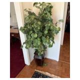 Metal planter and fake tree