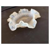 Fenton Blue Opalescent Hobnail Glass Ruffled Edge
