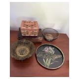 Brass basket made in Italy TN Tray wood box and