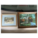 Covered bridge painting framed & Jesse Stuart