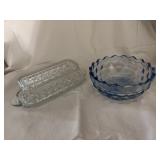 Vintage Blue Glass Fostoria 5' Round & butter