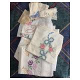 Vintage linens pillowcases old hankies & table