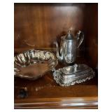 Silver on Copper coffee pot, butter dish w/glass