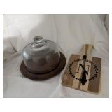 Vintage wood glass lid cheese tray & cheese board