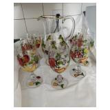 6 Glass Wine glasses gold rim Pitcher set
