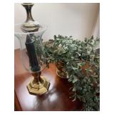 Brass candle stick and planter with fake plant