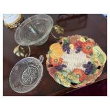 Crackle glass planter autumn dish dish w/handle