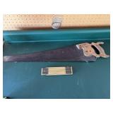 Old hand saw & wood Lufkin ruler