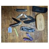 10 Pc. Lot Pocket Knives, Wooden Case & Nylon Case