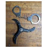 Gag Metal Handcuffs & Ninja Cyclone 3 Blade Knife