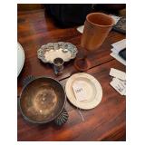 Lot Small Silverplate, Ashtray, Wood Goblet