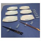 Japanese Sushi Plates, (2) Prs. Chopsticks & Rests
