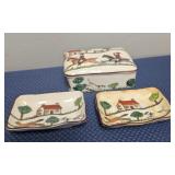 3 Pc. Staffordshire Small Hunt Scene Box & Trays