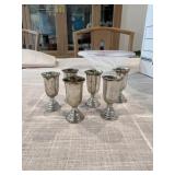 6 Silver Shot Glasses, Shield Shape Stamped