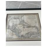 Framed West Indies Map Appears Old.