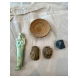 Green 4" Mummy Figurine, 2 Heads, Small Dish