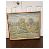 Framed Summer Farm Scene Oil Signed J. Grossman