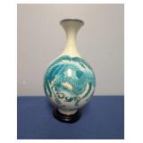 Japanese Enamel Pheonix Vase w/ Wood Base