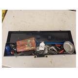 Black Metal Tool Box Full of Misc. Toos & Acces.