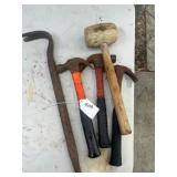 (3) Hammers, Crow Bar & Soft Head Sledge Hammer