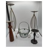 Candle Holders and Wire Basket