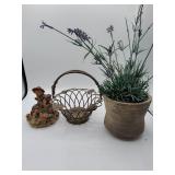 Wire Basket, Pot, and Figurine
