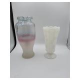 Iridescent and Milk Glass Vases
