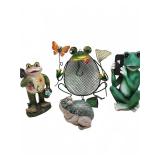 Frog figurines and frog metal basket