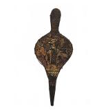 Brass and wood fireplace bellows with embossed fig