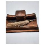 Copper inkwell with feather dip pen