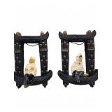 Pair Wall Plaques with Seated Figures