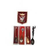 G Bruneau Balon Alois plaque with souvenir spoons