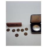 Wheat pennies roll and US Mint Roosevelt coin