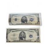 2 U.S. 1934 $5 Silver Certificates Lincoln