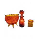 Amberina glass compote, bottle and toothpick