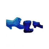 Three blue glass shoe and boot figurines
