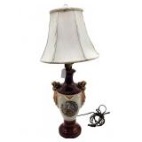 Porcelain table lamp with fabric shade