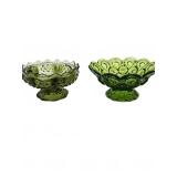 Two green pressed glass compote bowls