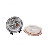 Mason's Ironstone Plate and Pink Glass Bowl