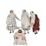 Porcelain and Wood Dolls with Cloth Clothing