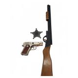 Daisy air rifle, Champ toy pistol, sheriff badge