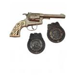 Marshal toy cap gun with two Special Police badges