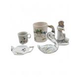 Fenton glass swan, duck mugs, dish, figurine