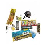 Zebco 202 reel with assorted fishing lures