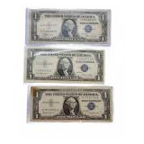 Three US Silver Certificate $1 Bills