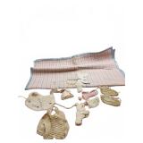 Baby blanket with booties bibs doll
