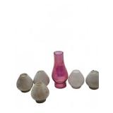 Pink glass chimney with 5 frosted glass globes