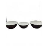 Brown and white enamel metal mixing bowls
