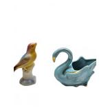 Porcelain bird and blue swan figurines